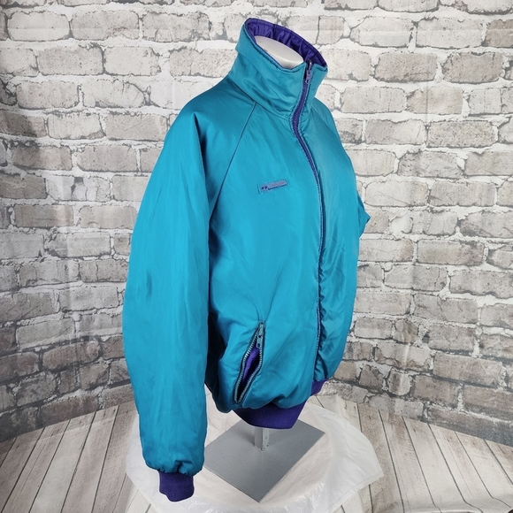 Vintage Reversible Columbia Bomber Jacket Ski Winter Purple Teal Size Large - Picture 11 of 16